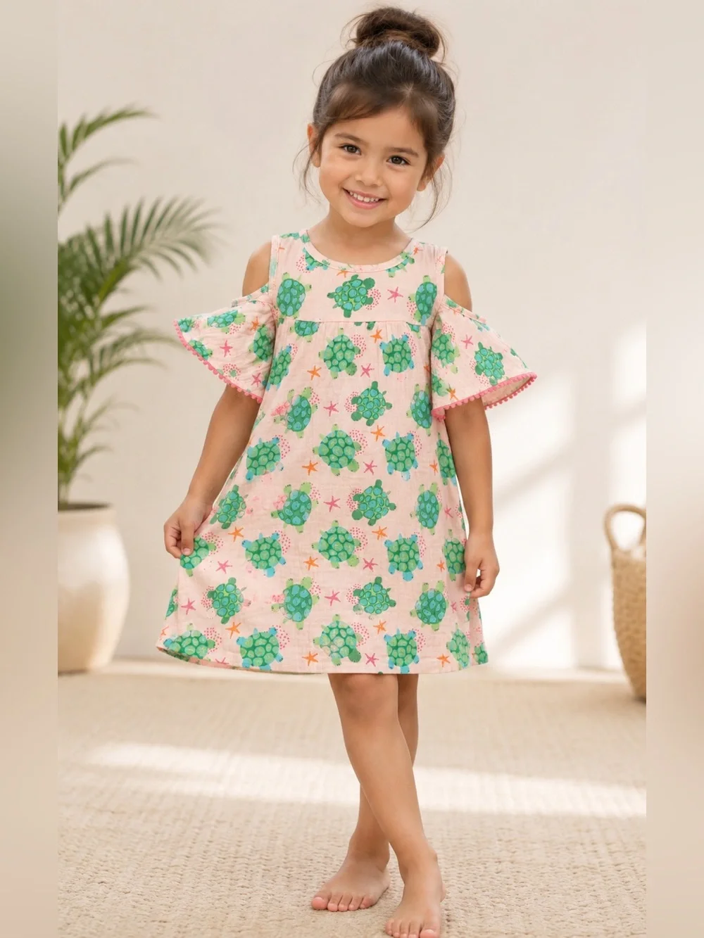 Mudpie Dress Size 5T Sea Turtle Cold Shoulder 100% Cotton Dress. Sweetness